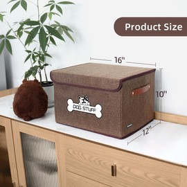 Thankspaw Fabric Dog Toy Box with Lid, Collapsible Storage Bin, Basket Organizer with Handle for Dog Toys, Blankets and Accessories, Coffee
