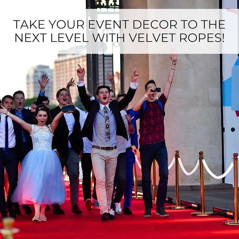 4PCS White Velvet Rope 5FT – Silver Snap Ends Stanchion
