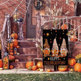 Fall Gnomes Garden Flags 12x18 Inch Vertical Double Sided For Outside,Happy Thanksgiving Fall Pumpkin Burlap Garden For Outdoor House Holiday Decoration