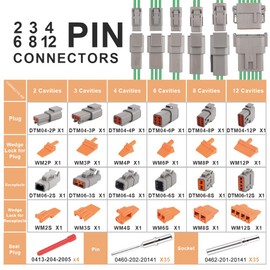 JRready ST6141 DTM Connector Kit,2 3 4 6 8 12 Pin Grey IP67 Waterproof Connector with 35 Pairs Barrel Style Solid Contacts Pin Sockets(Size 20/Wire Range 20-22 AWG)