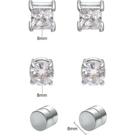 Airokiy Magnetic Earrings Women's Clip On Earrings Silver Black Women's Stainless Steel Without Pierced Earrings with Cubic Zirconia Fashion Jewellery Set 3 Pairs, 不, No Gemstone