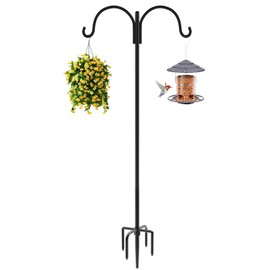 Artibear Double Shepherd Hooks for Outdoor, 60" Heavy Duty Bird Feeder Hangers Garden Hooks with 5-Prong Base, Outside Hanging Pole for Plant Baskets, Solar Light Lanterns, Wind Chimes, 1 Pack