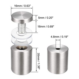 sourcing map Pack of 6 5/8 Diameter x 1 5/8 Inch (16 x 42 mm) Spacer Screws Wall Mount Signs Holder Acrylic Glass Nails