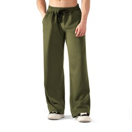 BRISIRA Mens Baggy Sweatpants Fleece Lined Wide Leg Warm Sweat Pants Open Bottom with Deep Pocket & Elastic Waist Drawstring OliveGreen