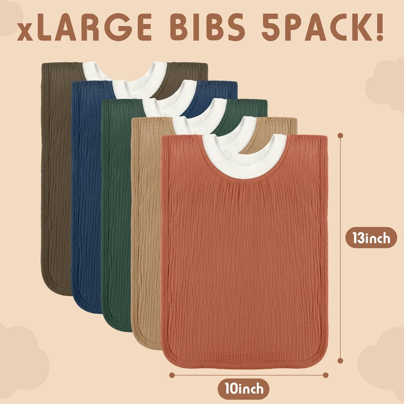 Newwiee Large Muslin Pullover Baby Bibs Full Coverage Toddler Slip