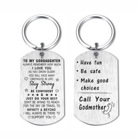 DEGASKEN Goddaughter Gifts from Godmother, Remember How Much I Love You, Goddaughter Metal Engraved Keyring