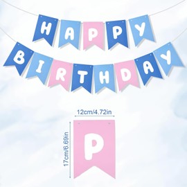 RKMYTR Pink Blue Cartoon Hanging Banner - Reusable Paper Hanging Decor Birthday Party Supplies，with Needle Rope Bunting Swallowtail Garland for Kids Girls Boys Room Entrance，Unassembled
