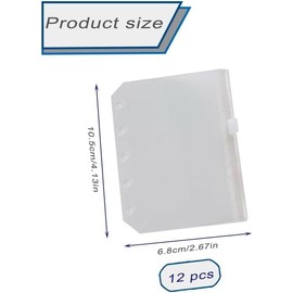 12Pcs 5-Hole Glitter Binder Pockets, A5 5 Holes PVC Binders Pouch with Zipper, A5 Binder Pockets 5 Holes Clear Zipper Pouch Folders,Clear