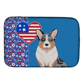 Caroline's Treasures WDK5299DDM Blue Merle Cardigan Corgi USA American Dish Drying Mat Absorbent Dish Drying Mat Pad for Kitchen Counter Dish Drainer Mat for Countertop, 14 x 21", Multicolor