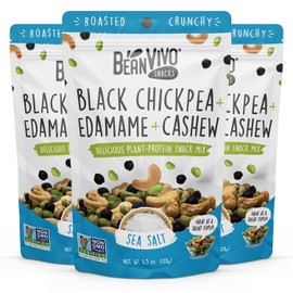 BeanVIVO Plant Based Protein Snacks - Sea Salt Flavor with Dried Edamame, Roasted Cashew and Chickpeas - Non-GMO Crunchy Salad Toppers - High-Protein and Rich in Fiber - 3Pack (4.5 oz Each Pouch)