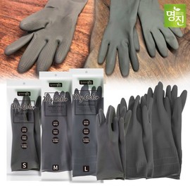 Myungjin Modern Gray Rubber Gloves Set of 10 (Small, Medium, Large), 02. My Color Rubber Gloves Gray, 10 Pieces / 명진  모던 그레이 고무장갑 10개세트 (소,중,대), 02.마이컬러 고무장갑 그레이 중 10개