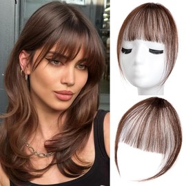 Clip in Hair Extensions 100% Human Hair French Bangs for Women Synthetic Hair Extensions Bangs with Underwire (Dark Brown)