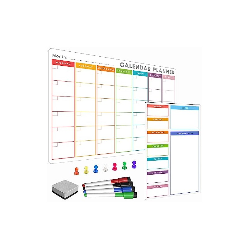 TMS A3 / A4 Multi-Coloured Magnetic Weekly Planner/Memo Board/Calendar –
