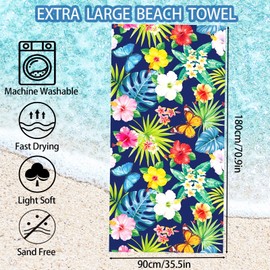 Microfibre Beach Towel for Adults, 180x90cm Extra Large Beach Towels, Quick Dry Sand Free Microfiber Beach Towel, Lightweight Travel Swimming Towel, Beach Towels for Yoga Gym Swim Sports Women Men