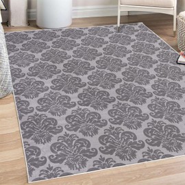 Lunarable Dusty Rose Decorative Rug, Antique Damask Motifs Ornate Victorian Feminine Pattern Old Fashioned Revival, Quality Carpet for Bedroom Dorm and Living Room, 4' X 5' 5", Taupe Grey