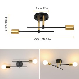 Riserva Industrial Chandelier Ceiling Light, E27 Semi-Flush Mount Ceiling Lamp, Black Modern Sputnik Ceiling Light for Living Room, Bedroom, Kitchen, Dining Room, Hallway, E27 Base, Ø45.5cm (Black)