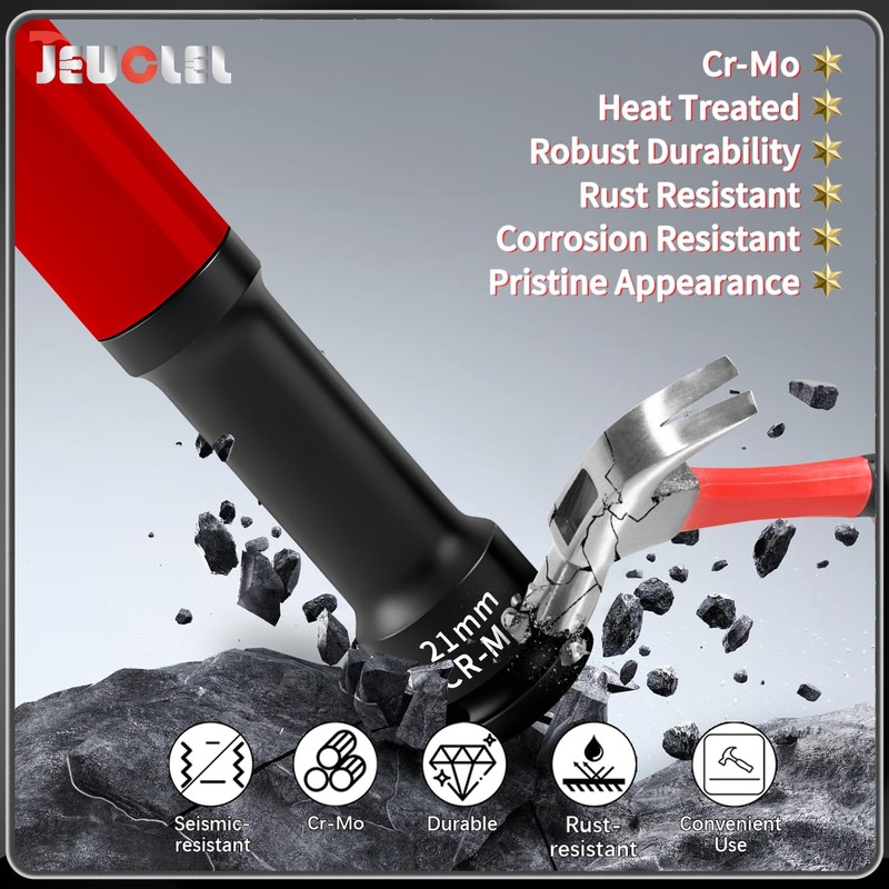 JEUCLEL 21mm 1/2"Extra-long Thin Wall Wheel Protector Impact Deep Socket,