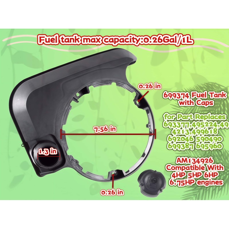699374 Fuel Tank with Caps for B&S 4-7HP Walk Behind