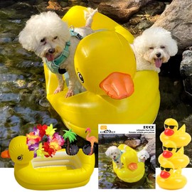 Dog Pool Float, Funny 6-in-1 Inflatable Dog Floats for Pool, Pet Raft for Small Dogs, Puppy and Doggies, Yellow Duck