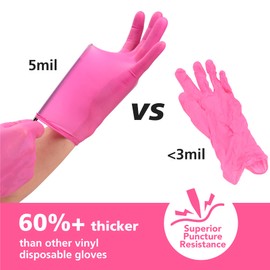 OriStout Disposable Gloves for Women, Pink Vinyl Gloves Disposable Latex Free for Cooking, Food Prep, Cleaning, Hair Dye, Tattoo, Medium Duty, Touch Screen, Large, 50 Pack