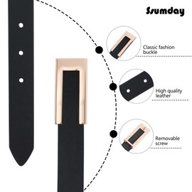 Ssumday 2 Pack Women's Girl Female Ladies Black Brwon Waist Leather Skinny Belts for Jeans Pants Dress Dresses with Fashion Golden Buckle(CFXHZ-L)