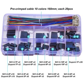 Ssighuyx SH1.0 to Dupont2.54 JST Connector Dupont Connector Kit and Pre-Crimped 28AWG Cable,Compatible with JST-SH 1.0mm & Dupont 2.54mm Cable 1/2/3/4/5/6/7/8/9/10Pin Housing 16cm Wire (SH-to-Dupont)