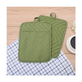 Anyi Pot Holders for Kitchen Heat Resistant, Cotton Hot Pads for Kitchen Counter Table, Green Kitchen Pot Holders with Pocket