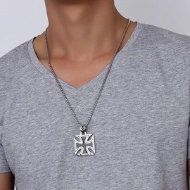 Hisatan Two-Tone Stainless Steel Jerusalem Knights Templar Maltese Cross Pendant Necklace with Box Chain