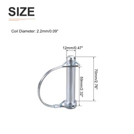 DTGN 12mm x 70mm (DxL) Axle Lock Pin - 2 Pack - For Agricultural Trailer Lawn - Carbon Steel Round Trailer Coupler Pin - Silver Tone