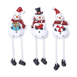 The Bridge Collection Holiday Snowman Figurines - Set of 3 - Decorative Tabletop Figurines for Holiday Decor - Christmas Snowman Shelf Sitters with Dangling Legs