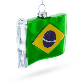 Waving Flag of Brazil Blown Glass Christmas Ornament