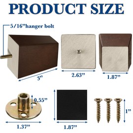 Hoteam Set of 8 Wood Furniture Legs Square Sofa Couch Chair Mid Century Modern Dresser Wooden Table Replacement Legs Sofa Replacement Parts for DIY Projects Home Living Room(Brown,3 Inch)