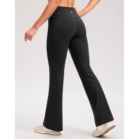 SANTINY Fleece Lined Flare Leggings Women 28.5/30.5/32 Water Resistant Winter Bell Bottom Hiking Yoga Pants with Pockets（Black_28.5XXL）