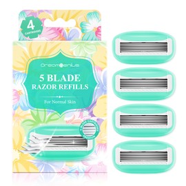 Travel Razors Blades for Women Include 4 Cartridges, Extra Smooth 5 Blades Travel-Friendly Razor Refills for Comfort Shaving, Green