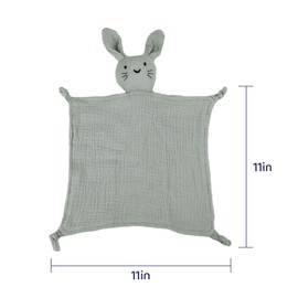 Organic Cotton Muslin Bunny Lovey Blanket, Soft & Breathable Security Blanket for Newborns, Unique Baby Gifts for Boys and Girls (Bunny-Green)
