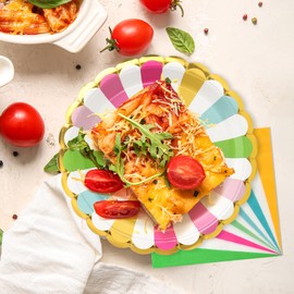 PCLMLES 96pcs Party Plates Disposable Tableware Set Circus Style Paper Plates for 24 Guests Birthday Party Table Supplies Picnic Wedding (Include Plates, Cups and Napkins) - Colorful Stripe