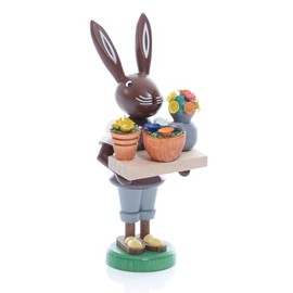 Rudolphs Schatzkiste Osterfigur Hase mit Blumen Höhe ca 9 cm NEU Osterdeko Osterhasenfigur Ostern Osterei Frühling Erzgebirge Seiffen Hase Handwagen Rosen Blumen