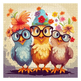 Funny Chicken Puzzles for Adults 1000 Pieces, Colorful Flower Rooster Jigsaw Puzzles, Thanksgiving Cute Animal Puzzle as Home Wall Art