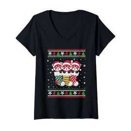 Womens Ugly Xmas Sweater Red Panda In Christmas Socks V-Neck T-Shirt