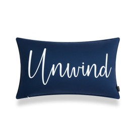 Hofdeco Porch Patio Indoor Outdoor Lumbar Pillow Cover ONLY for Backyard, Couch, Sofa, Navy Blue Unwind, 12"x20"