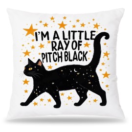 Pleonox Funny Spooky Black Cat Pillow Covers 18x18, Cat Lover Mom Lady Gifts, Witchy Celestial Gold Kitty Kitten Decorative Pillow Covers for Home Bedroom Living Room
