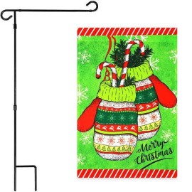 UD_G128 Combo Pack: Garden Flag Stand Black 36x16 Inch & Garden Flag Merry Christmas Mittens 12x18 Inch