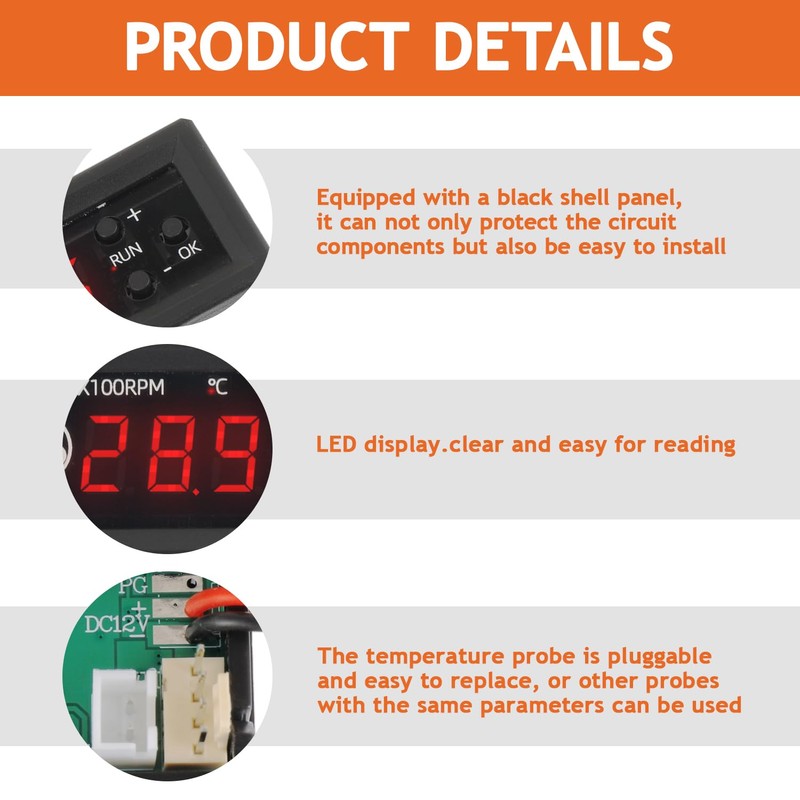 4-Wire PWM 12V 3A Fan Temperature Controller,Circular Head