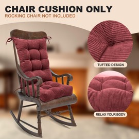 Lokex Rocking Chair Cushion Only,Tufted Non-Slip Comfortable Rocking Chair Cushions Indoor with Ties,Striped Rocking Chair Pads