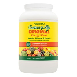 NaturesPlus Source of Life Energy Shake - 5 lbs, Vegetarian Drink Mix - Granola Flavor - Multivitamin, Mineral & Protein Powder - Whole Food Meal Replacement - Non-GMO, Gluten-Free - 58 Servings
