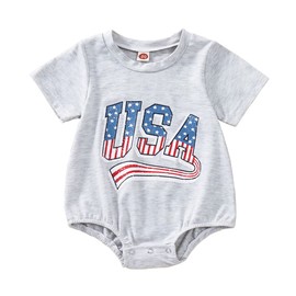 GLIGLITTR 4th of July Baby Boy Girl Outfit USA Bubble Romper Toddler Infant Fourth Of July Independence Day Patriotic Clothes(A Gray Romper,12-18Months)