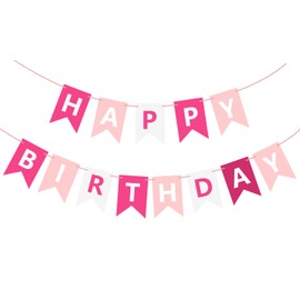 Fowecelt Happy Birthday Banner Pink - Happy Birthday Bunting Happy Birthday Sign Swallowtail Flag Large Hanging Garland Party Decoration for Girls kids Birthday