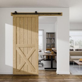 BONIKLUBA 80" Sliding Barn Door Hardware Kit,Heavy Duty Top Mount Barn Door Track Kit,Black T Shape Hanger Set for Single Door Use