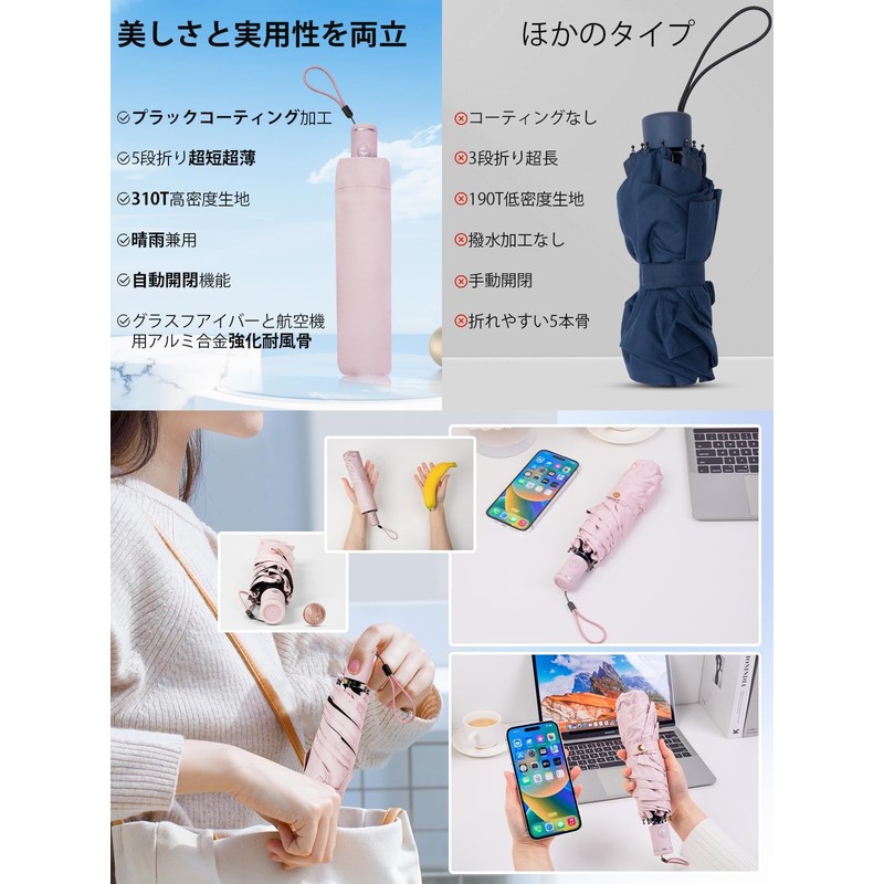 Parasol, Folding Umbrella 【2025 Latest 310T High-Density Fabric, UV Cut
