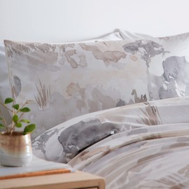 Appletree - Linen Landscape Duvet Cover - Single Bedding Size (140 x 200cm) - Soft 100% Cotton - 1 Pillowcase - Watercolour Art Bedding in Natural - Linen Duvet Cover - Abstract Print Duvet